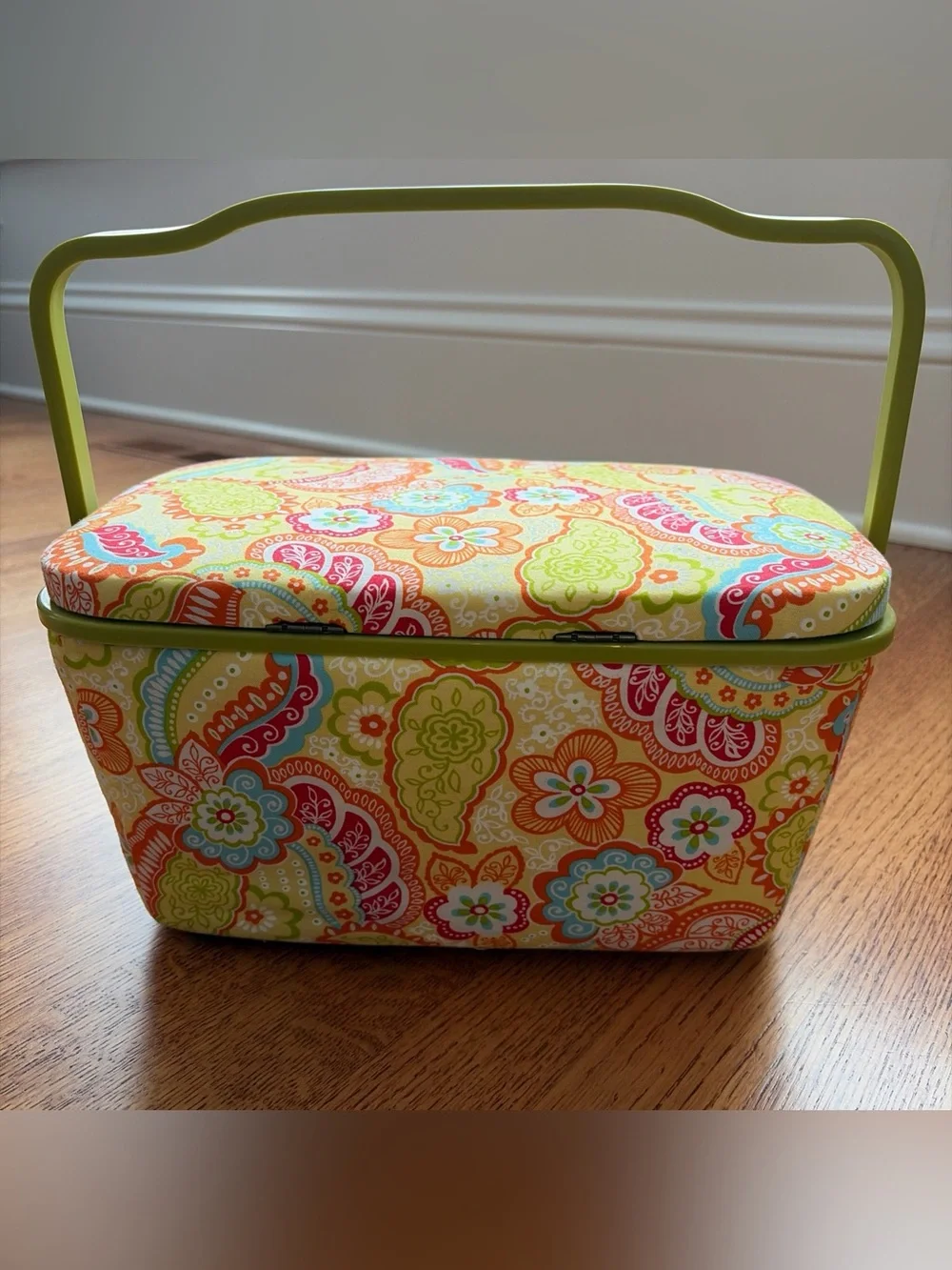 Vintage Dritz St. Jane Sewing Basket Box Paisley Print with Tray Retro Y2K Boho